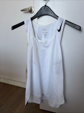 Men’s Nike White Aeroswift Dri-fit Perforated Racerback Tank - Black Swoosh